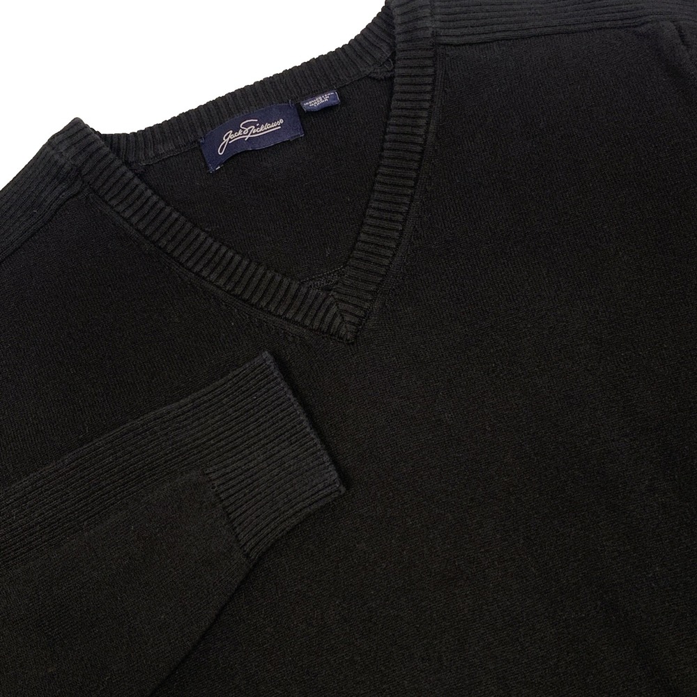 Jack Nicklaus Sweater Men's Medium Black V Neck Cotton Golden Bear Logo